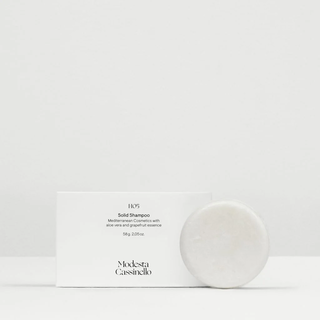 شامپو جامد H05 Modesta Cassinello - پاکسازی ملایم با مشتقات نارگیل و آلوئه ورا - شامپو وگان و بدون پلاستیک برای انواع مو - 58 گرم