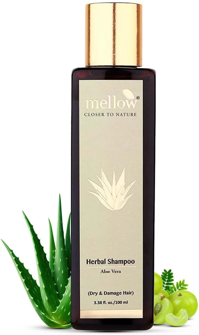 شامپو آلوئه ورا گیاهی ملو برای موهای خشک و آسیب دیده (100 میلی لیتر) | آلوئه ورا، آملا، ریتا، شیکاکای و برینگراج | کمک به جلوگیری از ریزش و سفید شدن مو | دارای گواهی آیوش | 100% بدون مواد شیمیایی