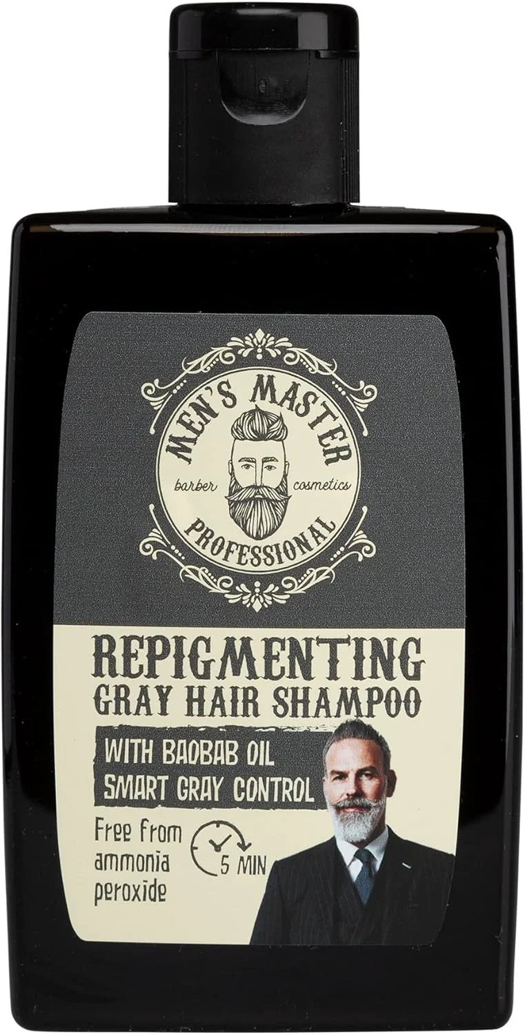 شامپو رنگساژ مو مردانه مستر برای موهای خاکستری | حاوی روغن بائوباب و رنگ دهی در 5 دقیقه | ایجاد کننده تناژ خاکستری روشن طبیعی | فاقد آمونیاک، اکسیدان و پراکسید | 120 میلی لیتر شامپو رنگساژ مو مردانه مستر برای موهای خاکستری | حاوی روغن بائوباب و رنگ دهی در 5 دقیقه | ایجاد کننده تناژ خاکستری روشن طبیعی | فاقد آمونیاک، اکسیدان و پراکسید | 120 میلی لیتر
