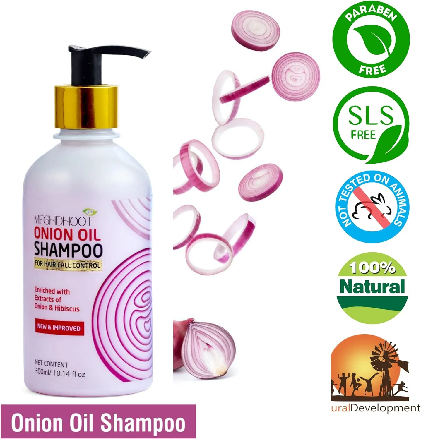 شامپو روغن پیاز Meghdoot حجم 300 میلی لیتر، فرمولاسیون گیاهی جدید و بهبود یافته - شامپو روغن پیاز برای کنترل ریزش مو | شامپو پیاز قرمز غنی شده با عصاره های هیبیسکوس و پیاز، مواد طبیعی شامپو روغن پیاز Meghdoot حجم 300 میلی لیتر، فرمولاسیون گیاهی جدید و بهبود یافته - شامپو روغن پیاز برای کنترل ریزش مو | شامپو پیاز قرمز غنی شده با عصاره های هیبیسکوس و پیاز، مواد طبیعی