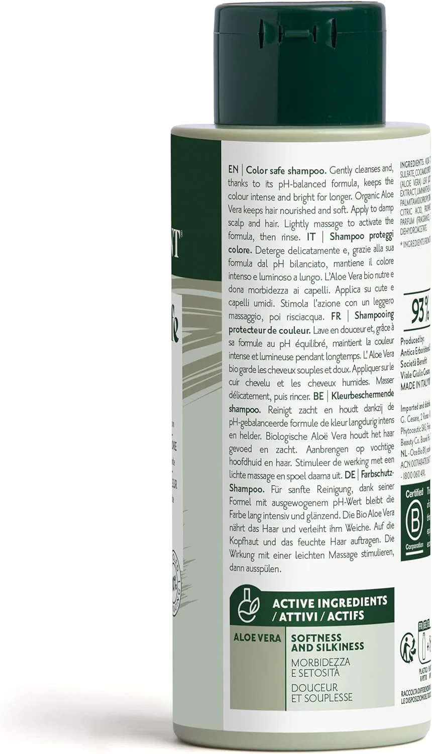 شامپو محافظ رنگ مو هرباتینت کالر سیف - 260 میلی لیتر | طراحی شده ویژه برای مراقبت و محافظت از موهای رنگ شده | حاوی آلوئه ورا ارگانیک، pH اسیدی، 93% مواد طبیعی، وگان