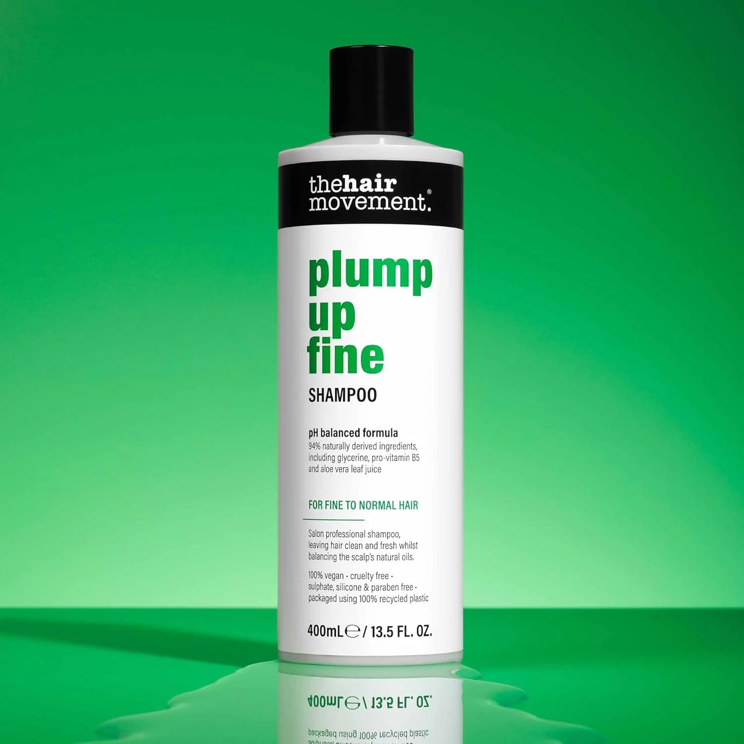 شامپو حجم دهنده موهای نازک دِ هیر موومنت (400 میلی لیتر) - افزایش حجم، استحکام و درخشندگی برای مبارزه با چربی و ریشه های چرب - مناسب موهای معمولی تا نازک - بدون تست حیوانی، وگان، پلاستیک 100% بازیافتی بریتانیا