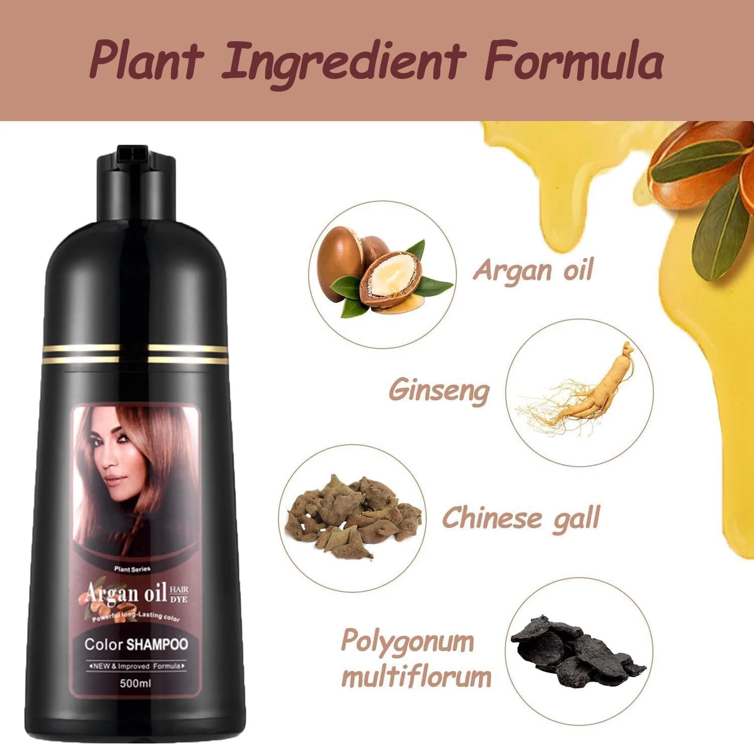 شامپو رنگ مو، شامپو مو قهوه ای تیره با روغن آرگان، شامپو رنگ مو 3 در 1، شامپو رنگ مو نیمه دائمی (قهوه ای تیره)