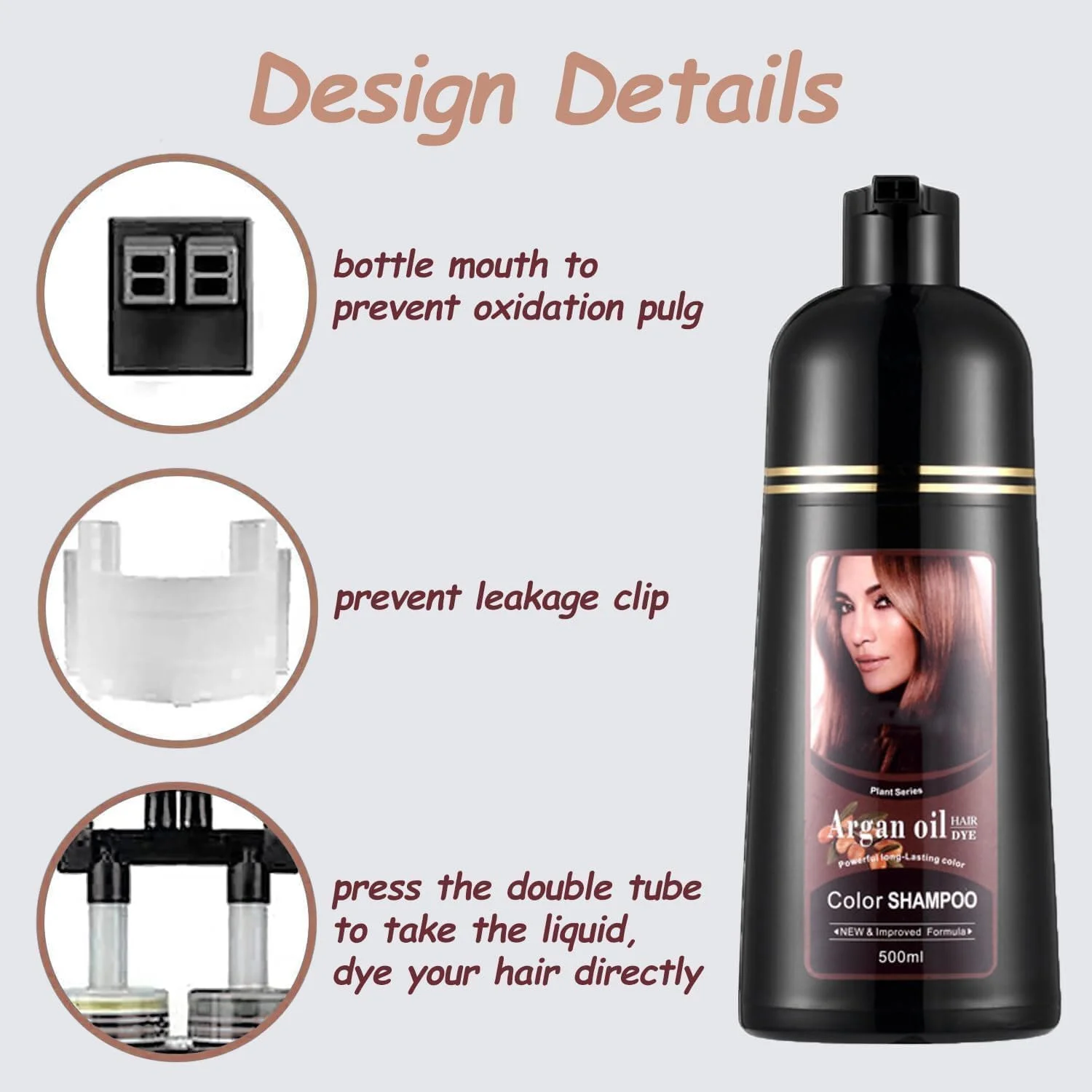 شامپو رنگ مو، شامپو مو قهوه ای تیره با روغن آرگان، شامپو رنگ مو 3 در 1، شامپو رنگ مو نیمه دائمی (قهوه ای تیره)