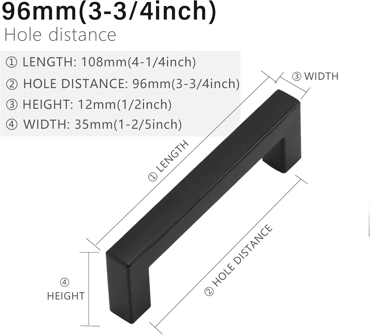 دستگیره کابینت Redunest، دستگیره های مربعی مشکی مات، بسته 10 عددی، دستگیره های درب کابینت آشپزخانه استیل ضد زنگ 3-3/4 اینچی، دستگیره های سخت افزاری کشو، فاصله مرکز سوراخ 96 میلی متر