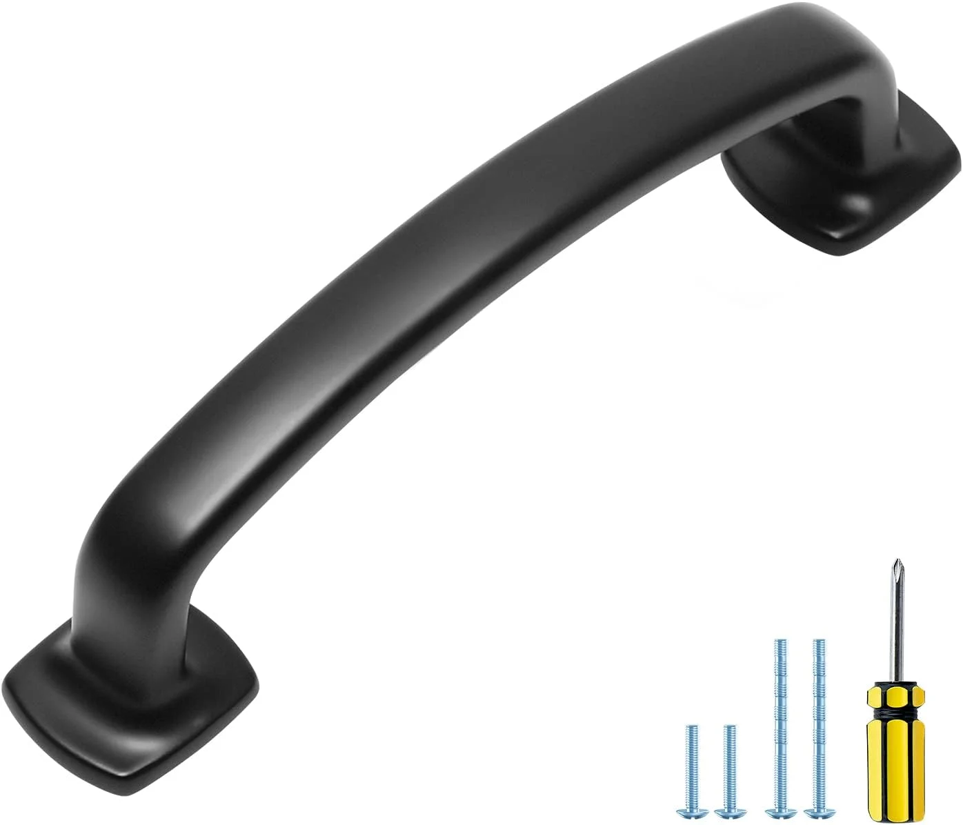 دستگیره کابینت کمانی راوینته، بسته 10 عددی، 9.5 سانتی متر، مشکی مات، دستگیره های کابینت آشپزخانه، پایه مربعی تخت، دستگیره کشو خمیده، سخت افزار برای کابینت آشپزخانه