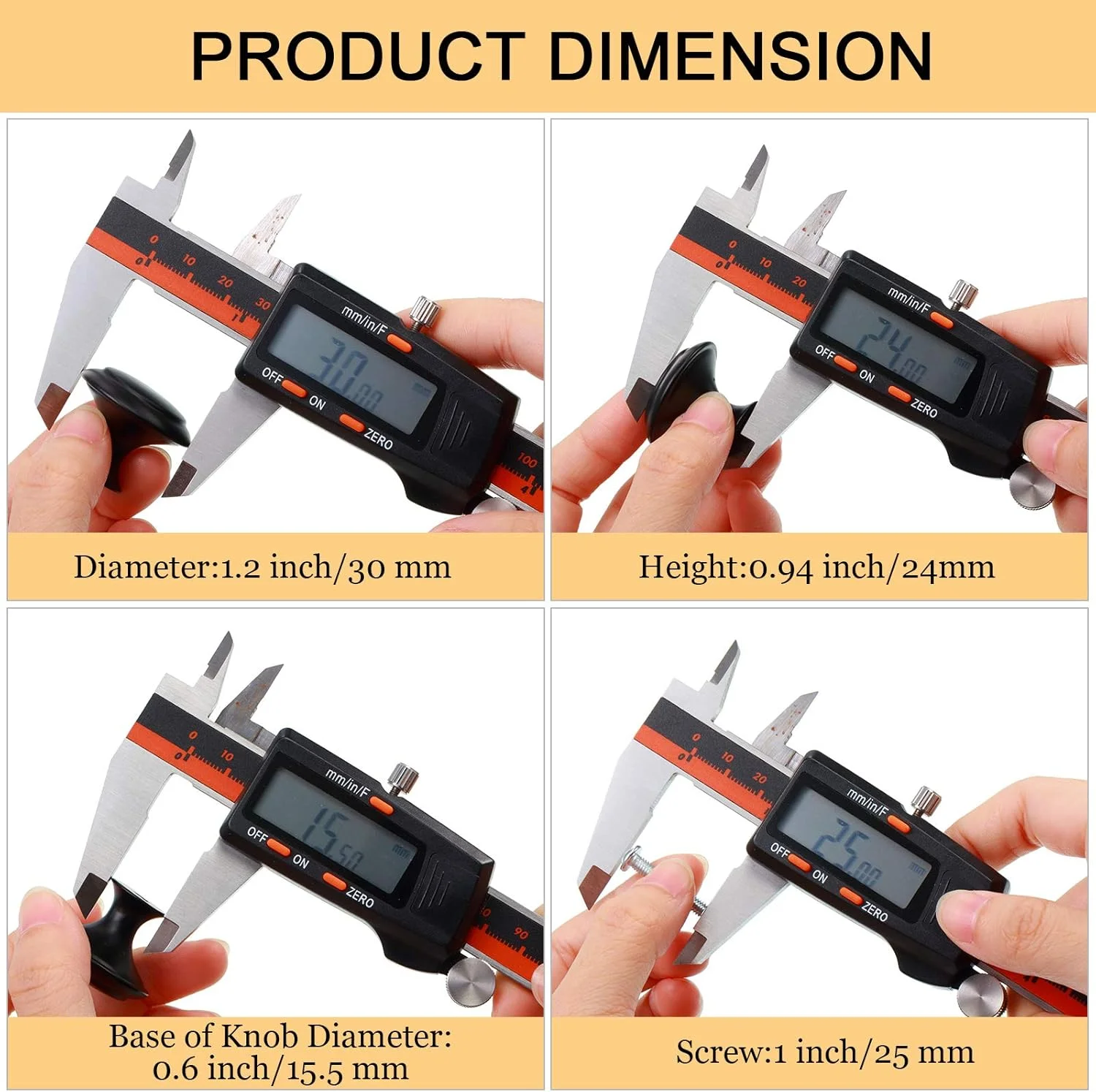 دستگیره کابینت گرد ریپنگ، 36 عدد، دستگیره کشو گرد همراه با پیچ، مناسب برای کشو، درب، کمد و دراور (مشکی، 1.2 اینچ)