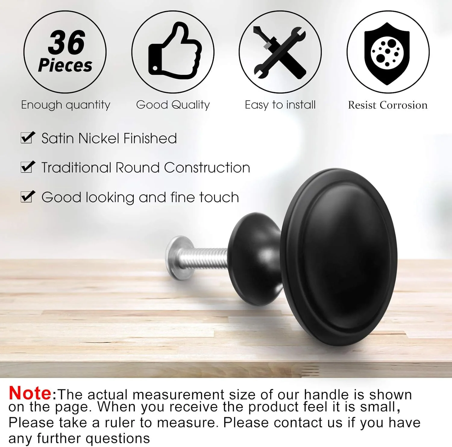 دستگیره کابینت گرد ریپنگ، 36 عدد، دستگیره کشو گرد همراه با پیچ، مناسب برای کشو، درب، کمد و دراور (مشکی، 1.2 اینچ)