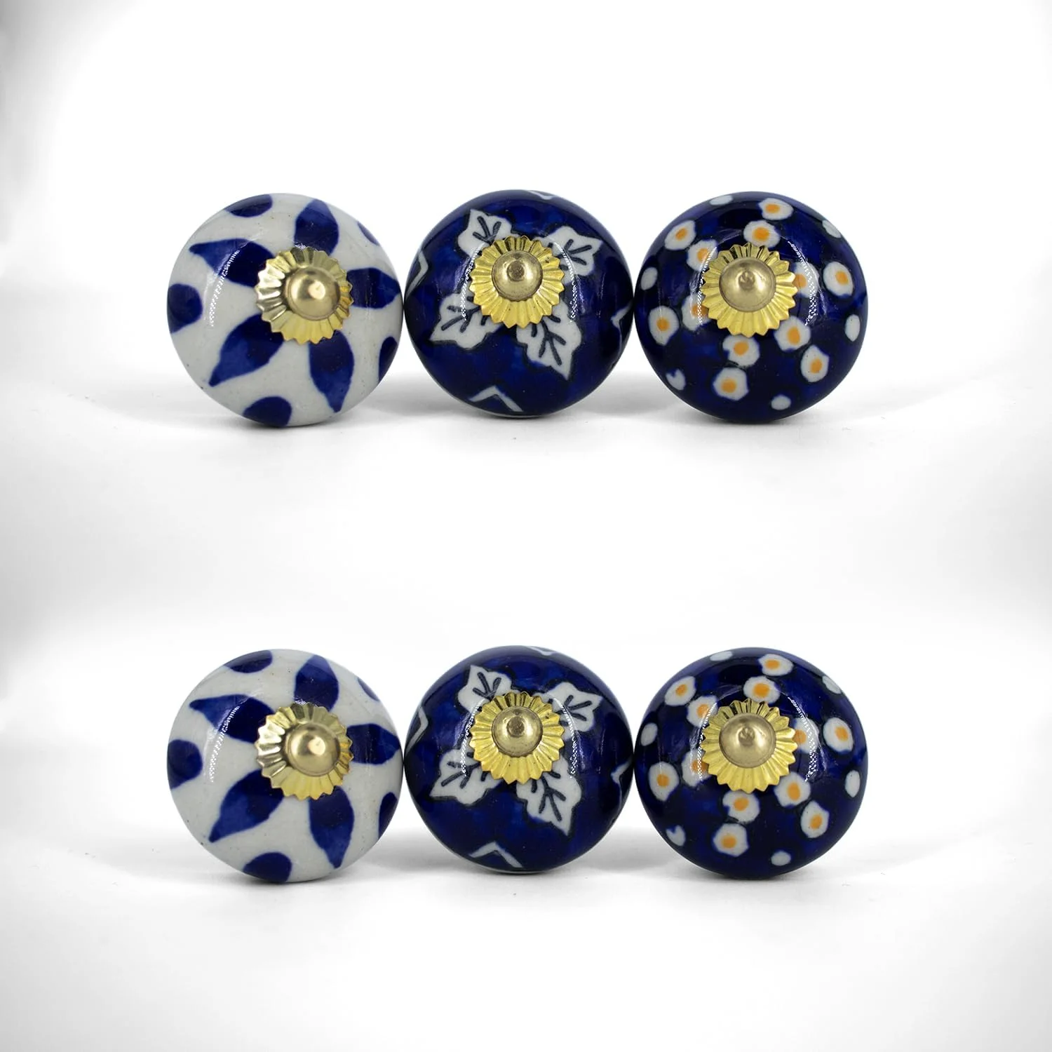 ست دستگیره درب owlKraft، 6 عدد دستگیره سرامیکی با طرح آبی Blessing - دستگیره کابینت - دستگیره کشو - دستگیره کمد - دستگیره درب