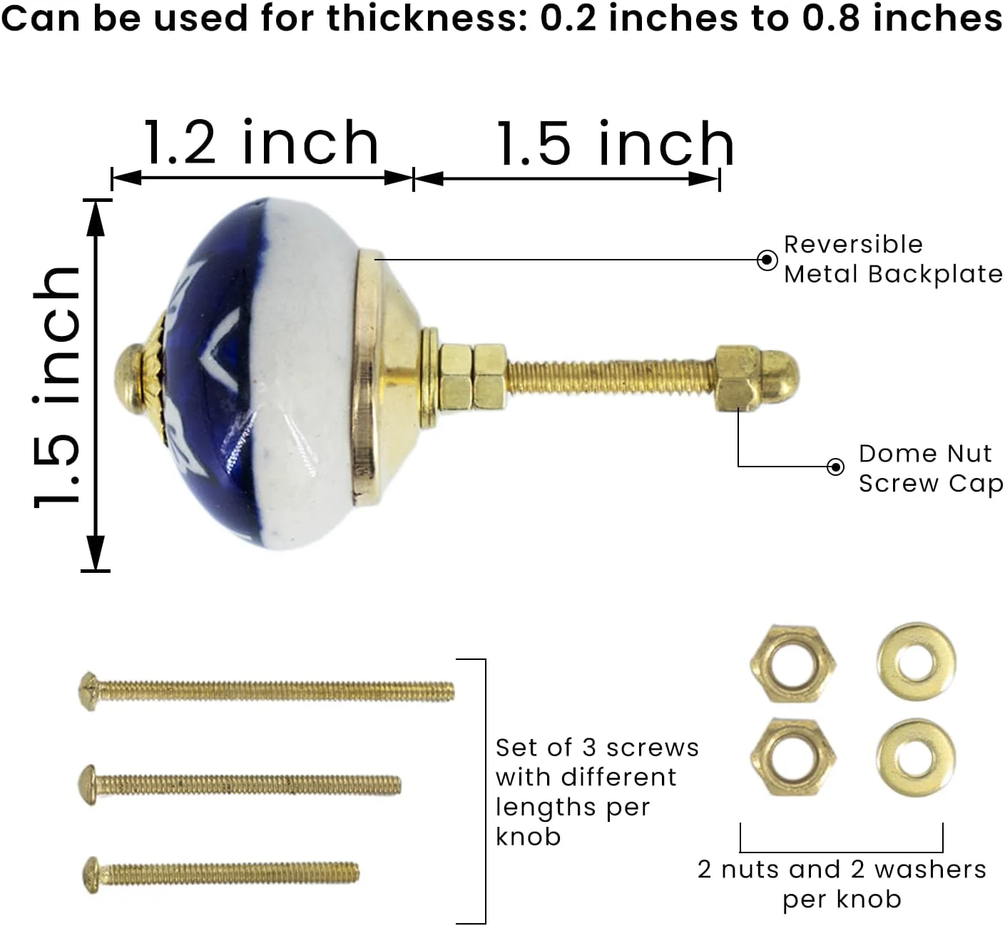 ست دستگیره درب owlKraft، 6 عدد دستگیره سرامیکی با طرح آبی Blessing - دستگیره کابینت - دستگیره کشو - دستگیره کمد - دستگیره درب