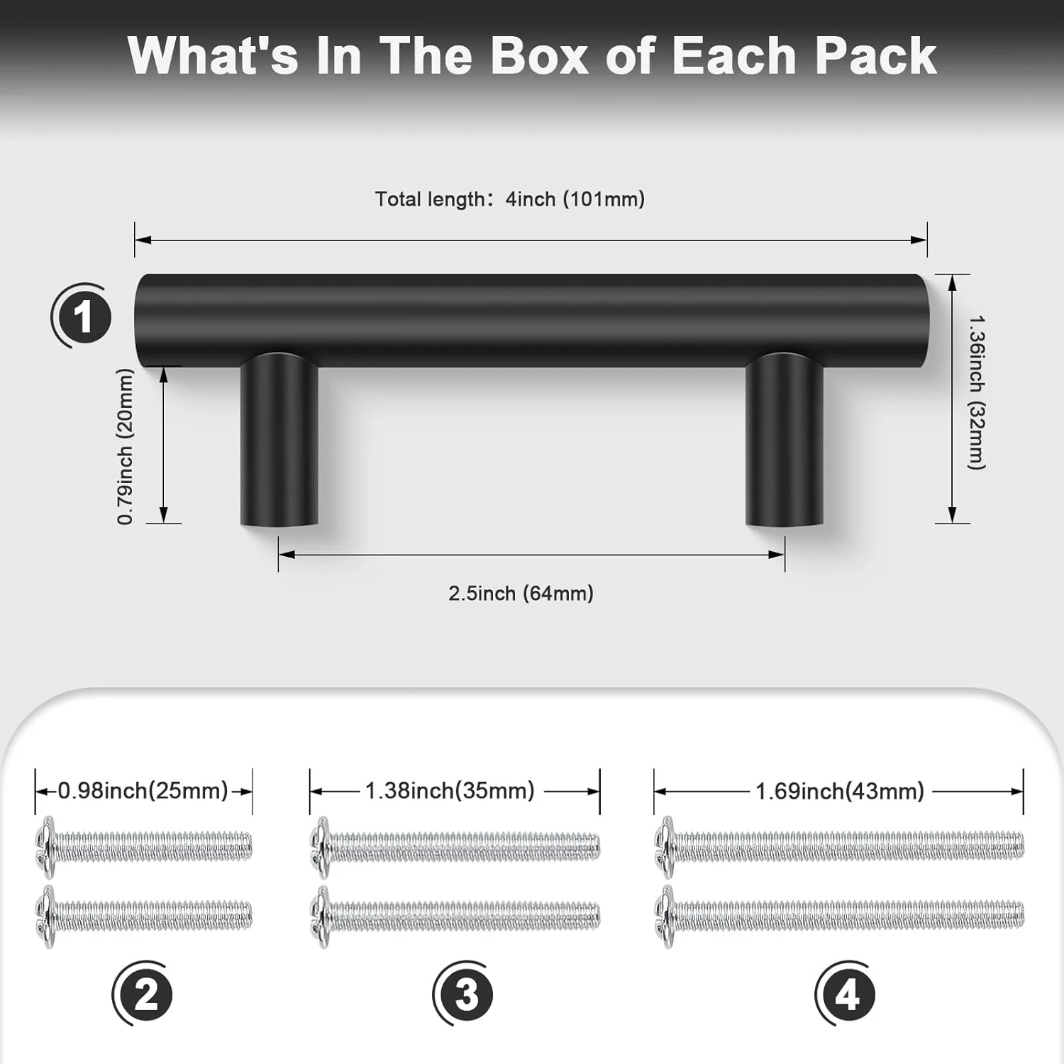 دستگیره کابینت آشپزخانه پروبریكو، بسته 5 عددی، فاصله سوراخ ها (64 میلی متر)، 2.5 اینچ، دستگیره کشو کمد مشکی استیل ضد زنگ، دستگیره کابینت مشکی مات، طول 4 اینچ…