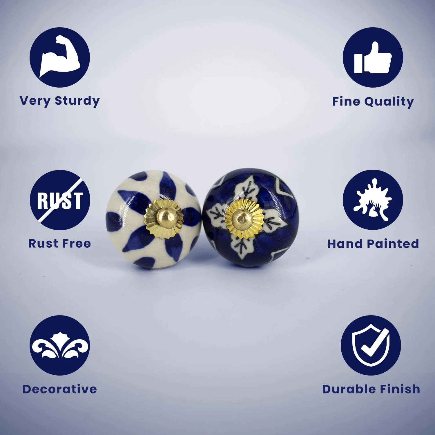 ست دستگیره درب owlKraft، 6 عدد دستگیره سرامیکی با طرح آبی Blessing - دستگیره کابینت - دستگیره کشو - دستگیره کمد - دستگیره درب