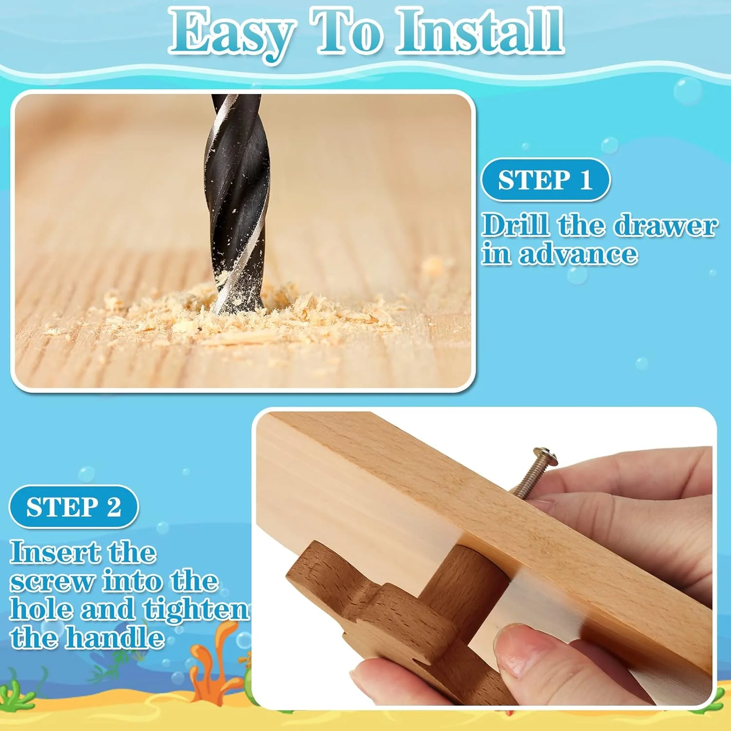 دستگیره های چوبی طرح حیوانات Qunclay، ست 6 عددی با طرح های حیوانات دریایی و جنگلی، مناسب برای مبلمان، اتاق کودک یا دکوراسیون، همراه با پیچ