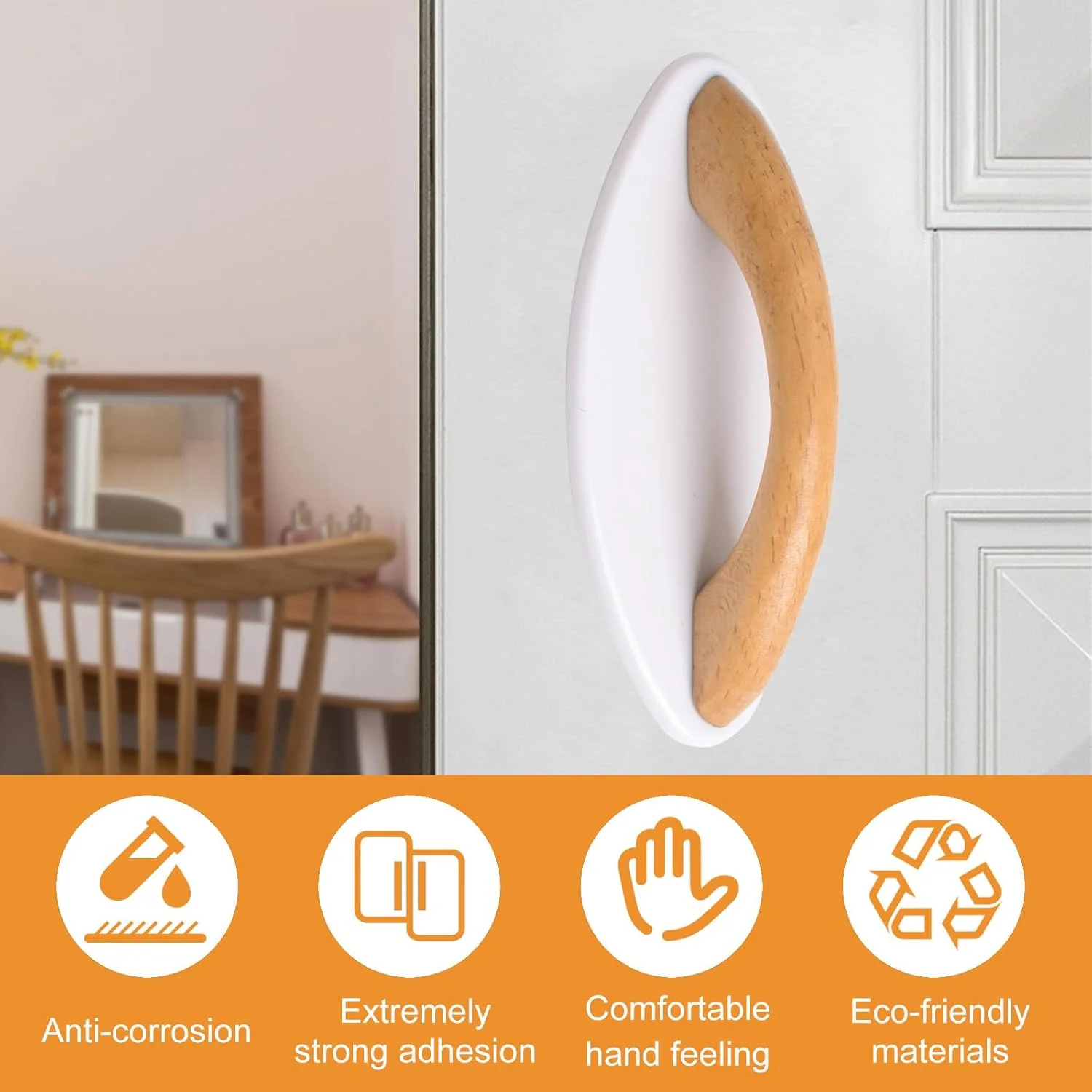دستگیره چوبی خود چسب MOROBOR، بسته 4 عددی دستگیره کمکی گرد-بیضی شکل خود چسب برای درب های کشویی و پنجره ها