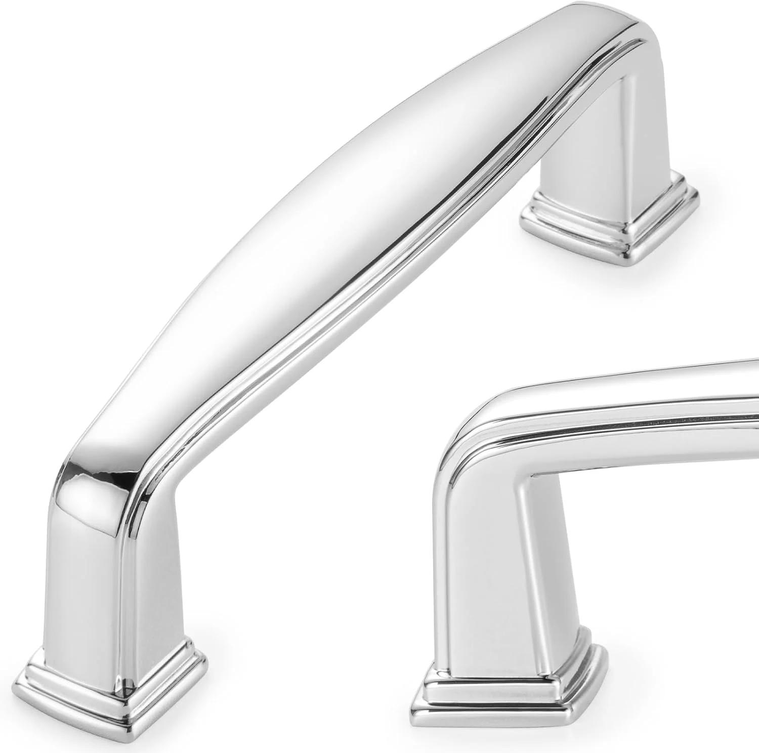 دستگیره کمانی کابینت مربعی کوفیزو - دستگیره مبلمان کروم، فاصله پیچ 76 میلی متر/3 اینچ، بسته 10 عددی برای درب کابینت آشپزخانه، کشو کمد اتاق خواب، یراق آلات مبلمان حمام