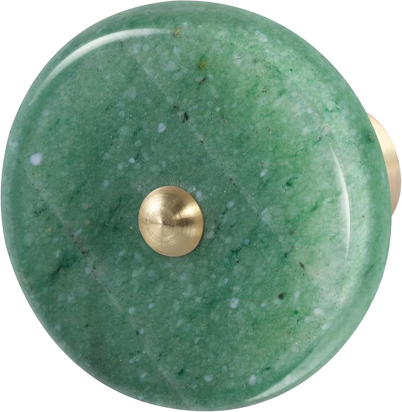 KYEYGWO 4 عدد دستگیره مبلمان کریستال طبیعی آونتورین سبز با پیچ، دستگیره گرد سنگی کشو، دستگیره برنجی کابینت، تزئینی، دستگیره درب جواهر، دستگیره گرد کشو، دستگیره کشویی