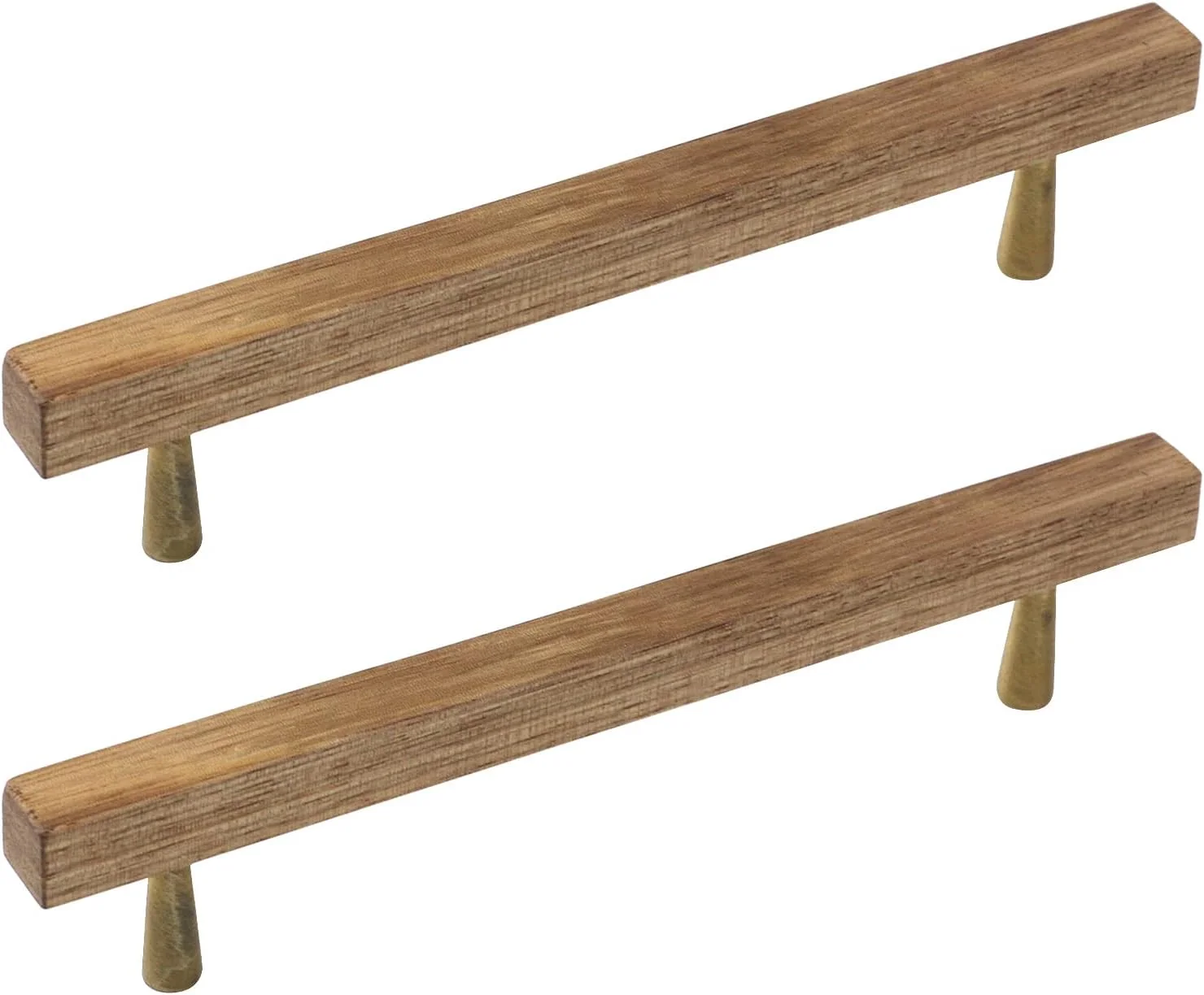 دستگیره چوبی دو عددی Pastlla از جنس چوب گردو با پایه آلومینیومی مشکی، مناسب برای کابینت آشپزخانه، کمد لباس، کشو و دراور (دستگیره مستطیلی، پایه برنجی، فاصله سوراخ 128 میلی متر / 5 اینچ)