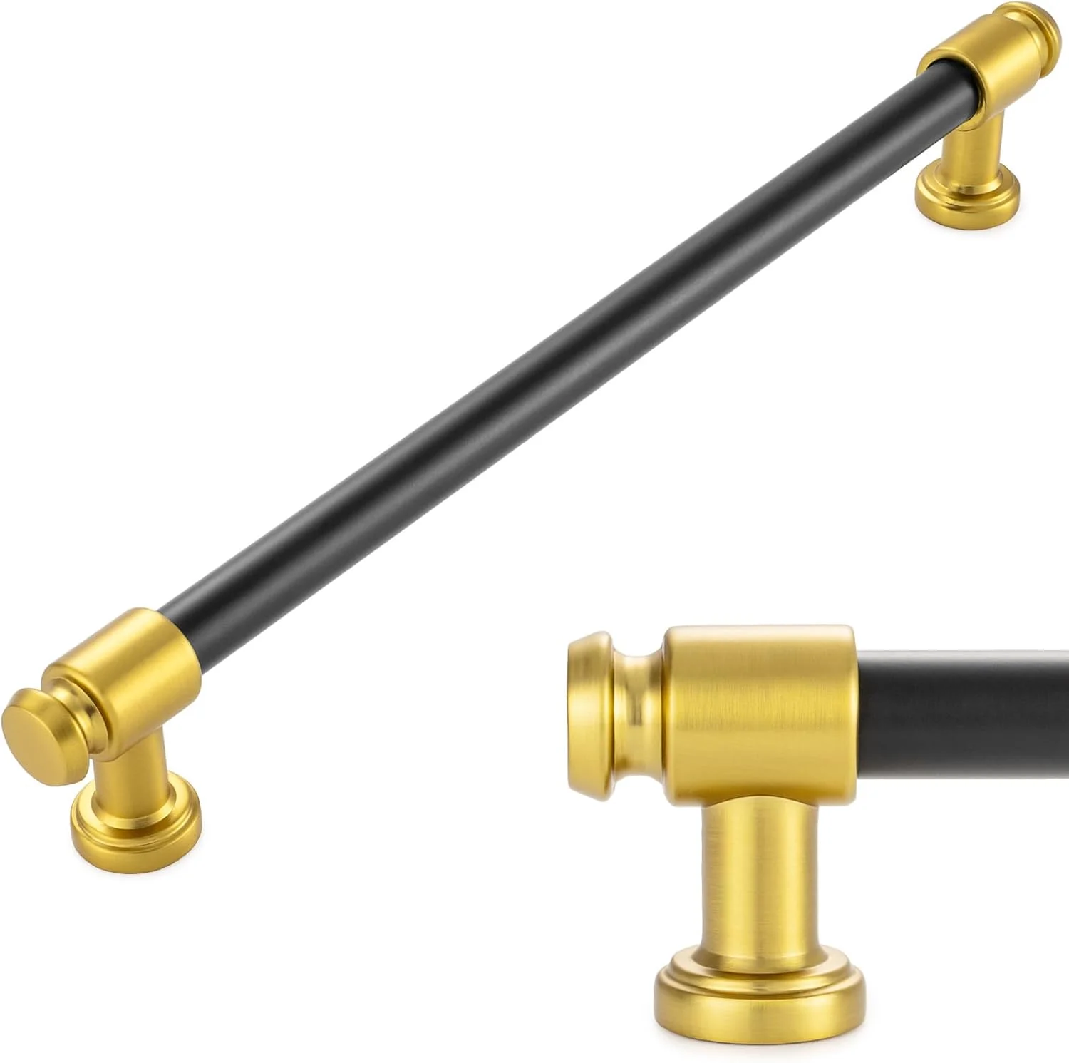 دستگیره کابینت مشکی و طلایی کوفیزو، 1 عدد، 22.5 سانتی متری، دستگیره های مشکی مات و طلایی براش خورده مدل P11، سخت افزار کابینت آشپزخانه برای کابینت، کشو، کمد، اتاق خواب، حمام