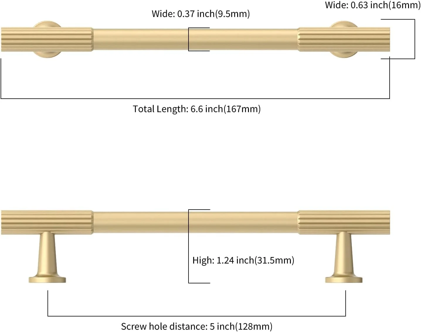 دستگیره کابینت آشپزخانه KNOKLOCK بسته 10 عددی، 128 میلی‌متری، طلایی برس خورده، دستگیره کشو برای کمد و کابینت