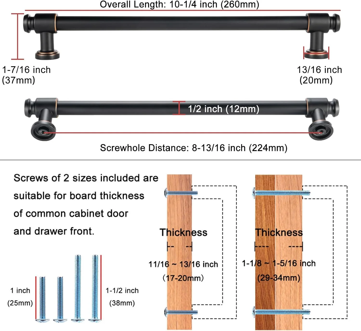 دستگیره کابینت مشکی و طلایی کوفیزو، 1 عدد، 22.5 سانتی متری، دستگیره های مشکی مات و طلایی براش خورده مدل P11، سخت افزار کابینت آشپزخانه برای کابینت، کشو، کمد، اتاق خواب، حمام
