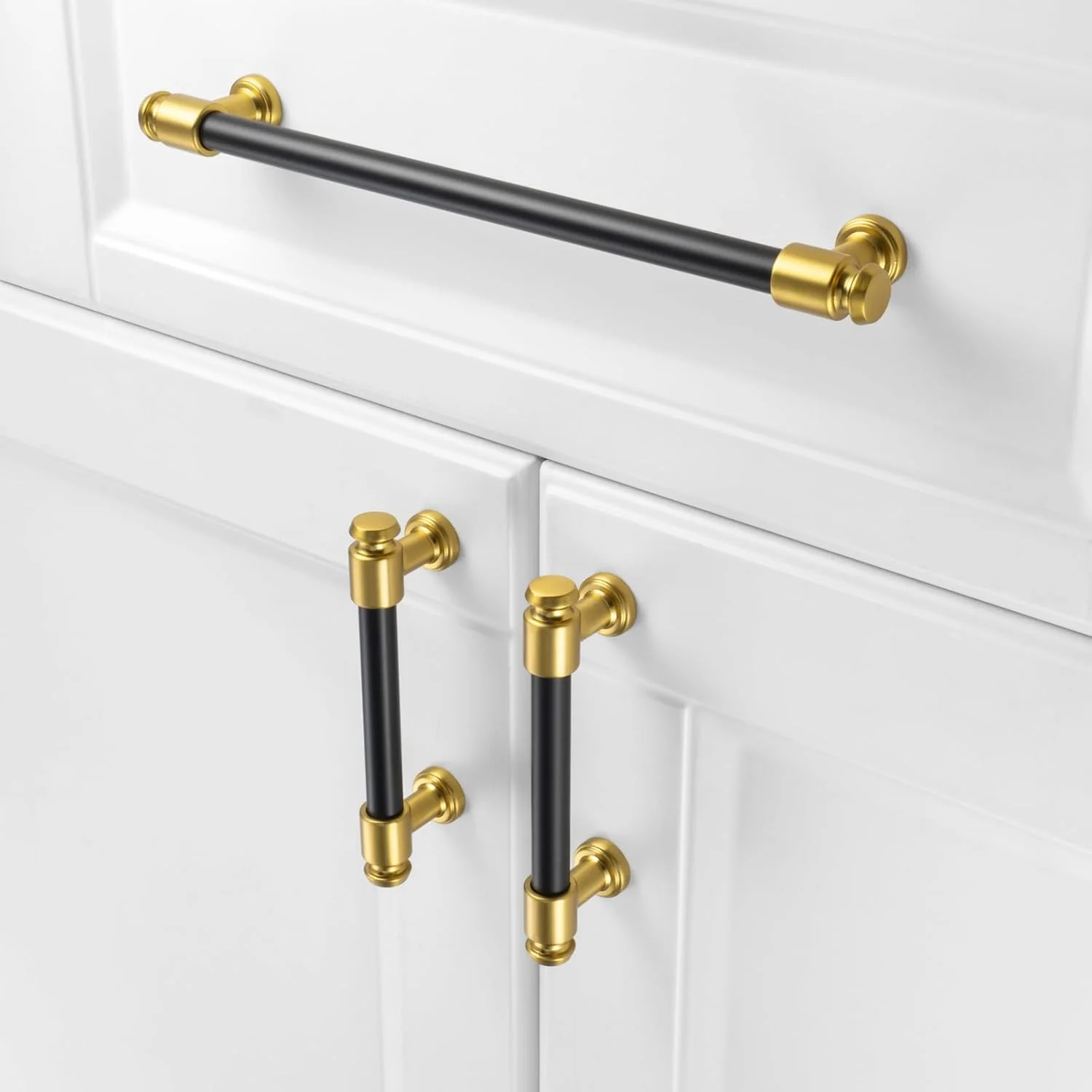 دستگیره کابینت مشکی و طلایی کوفیزو، 1 عدد، 22.5 سانتی متری، دستگیره های مشکی مات و طلایی براش خورده مدل P11، سخت افزار کابینت آشپزخانه برای کابینت، کشو، کمد، اتاق خواب، حمام