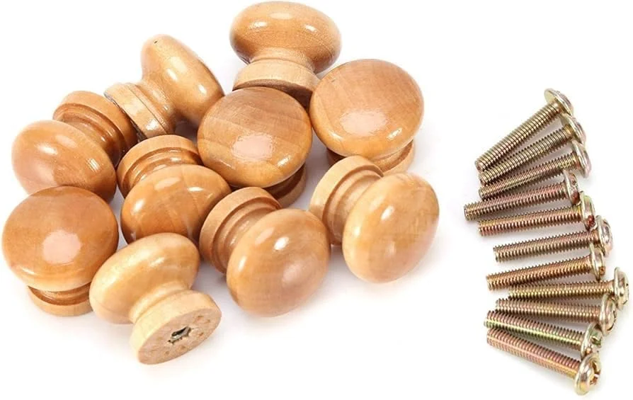 دستگیره های چوبی با روکش کاج KNP، دستگیره و کشوهای چوبی گرد شکل، دستگیره کابینت برای منزل (4 عدد) 25 میلی متر