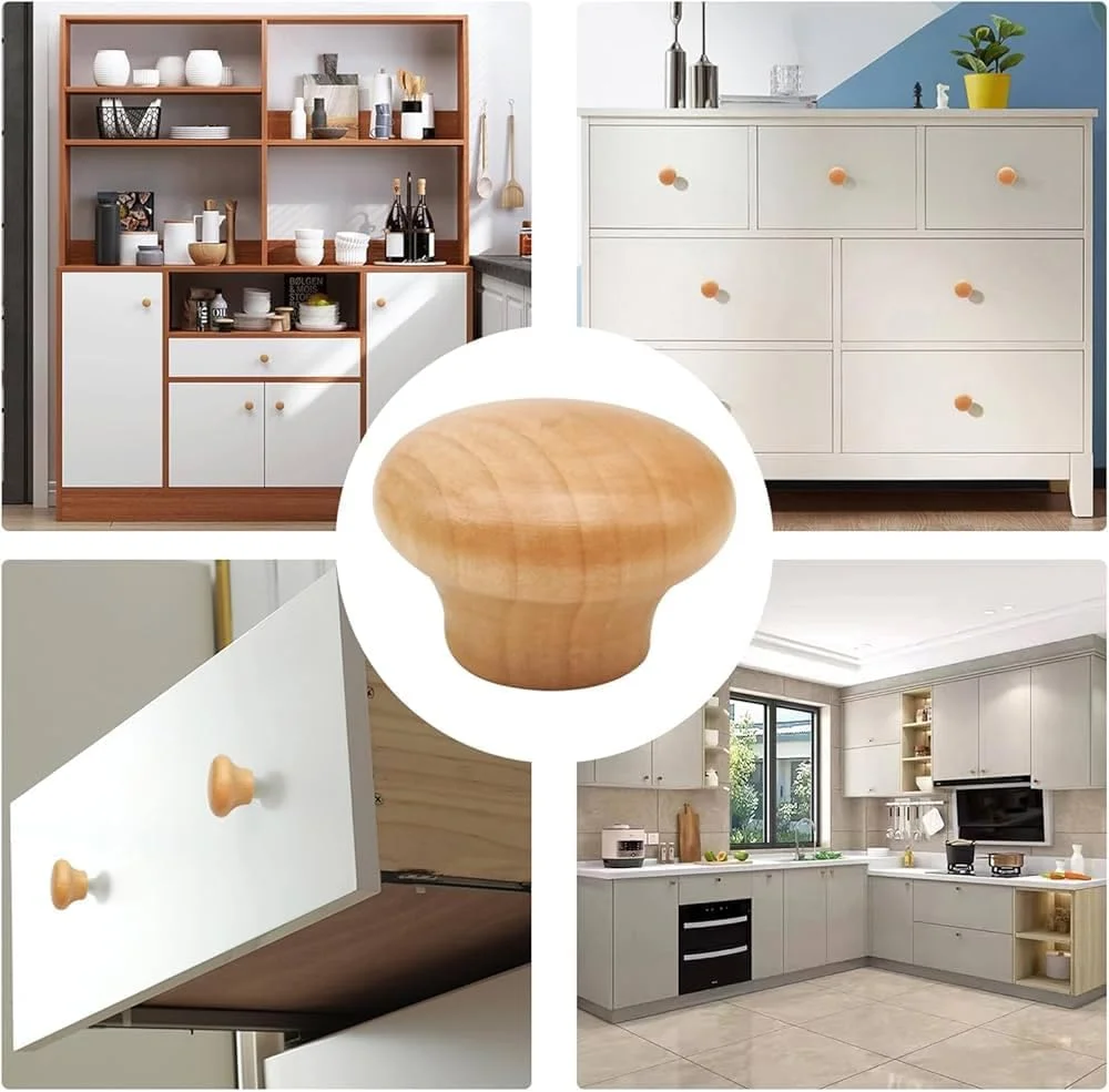 دستگیره های چوبی با روکش کاج KNP، دستگیره و کشوهای چوبی گرد شکل، دستگیره کابینت برای منزل (4 عدد) 25 میلی متر