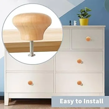 دستگیره های چوبی با روکش کاج KNP، دستگیره و کشوهای چوبی گرد شکل، دستگیره کابینت برای منزل (4 عدد) 25 میلی متر