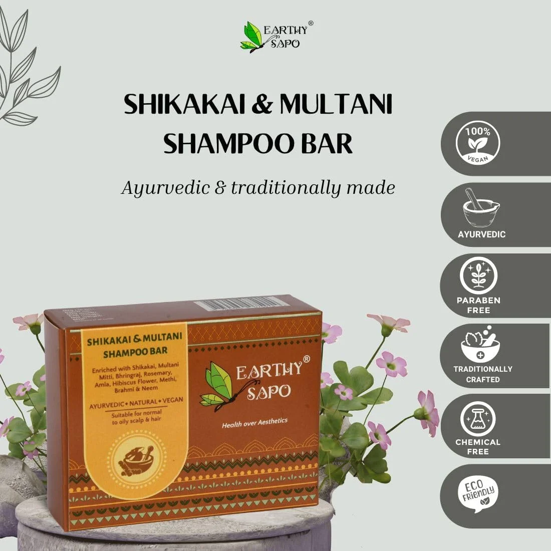 شامپو بار شیکاکای و مولتانی اِرتھی ساپو برای موهای چرب (100 گرم، بسته 3 عددی) | مراقبت از موی آیورودا دست ساز | وگان، بدون مواد شیمیایی، سازگار با محیط زیست | حاوی شیکاکای و مولتانی میتی شامپو بار شیکاکای و مولتانی اِرتھی ساپو برای موهای چرب (100 گرم، بسته 3 عددی) | مراقبت از موی آیورودا دست ساز | وگان، بدون مواد شیمیایی، سازگار با محیط زیست | حاوی شیکاکای و مولتانی میتی