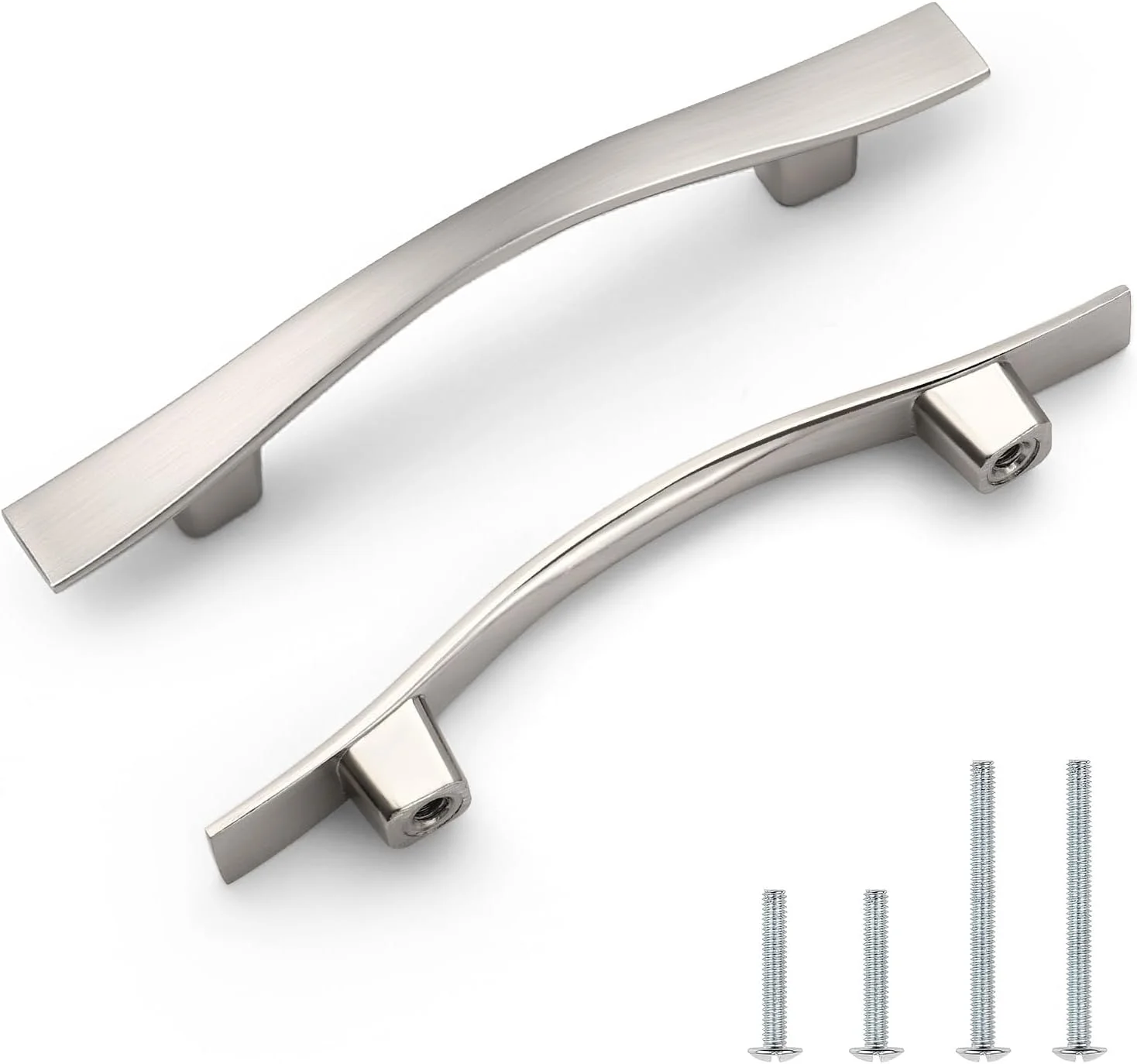 دستگیره کابینت Knobonly بسته 10 عددی، فاصله مرکز سوراخ 76 میلی متر (3 اینچ)، دستگیره کشو نیکل ساتن برس خورده، طراحی پل، آلیاژ روی