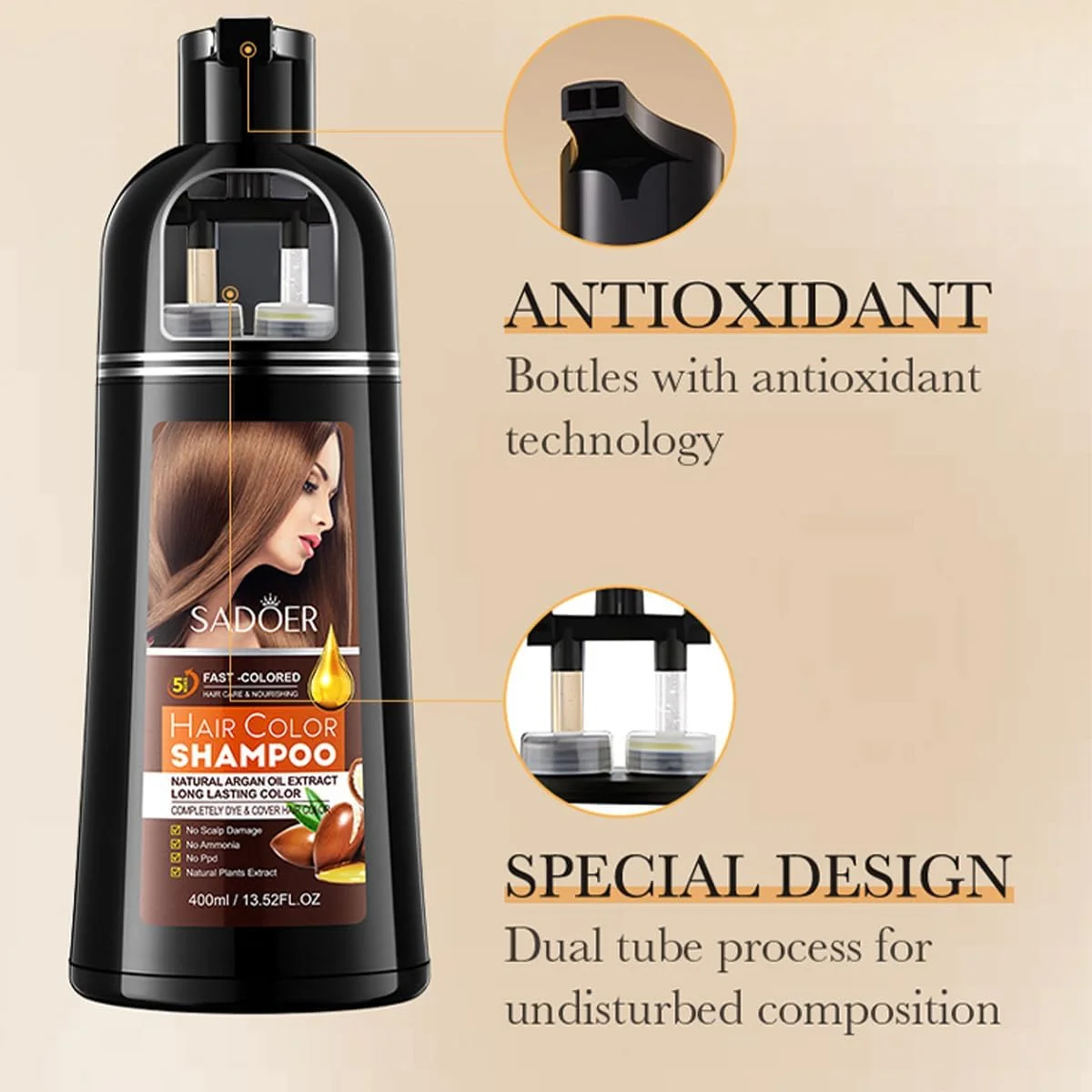 شامپو رنگ موی مشکی Baorder 3 در 1 برای موهای رنگ شده بانوان و آقایان، پوشش موهای سفید، رنگ ماندگار و اثر طبیعی فوری، 400 میلی لیتر