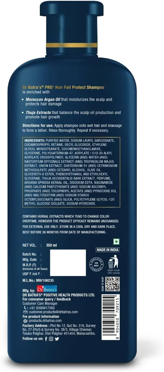 شامپو محافظت از ریزش مو دکتر باترا PRO+ - 350 میلی لیتر | شامپو روغن آرگان مراکشی بدون سولفات برای آقایان و بانوان (بسته 1 عددی) شامپو محافظت از ریزش مو دکتر باترا PRO+ - 350 میلی لیتر | شامپو روغن آرگان مراکشی بدون سولفات برای آقایان و بانوان (بسته 1 عددی)
