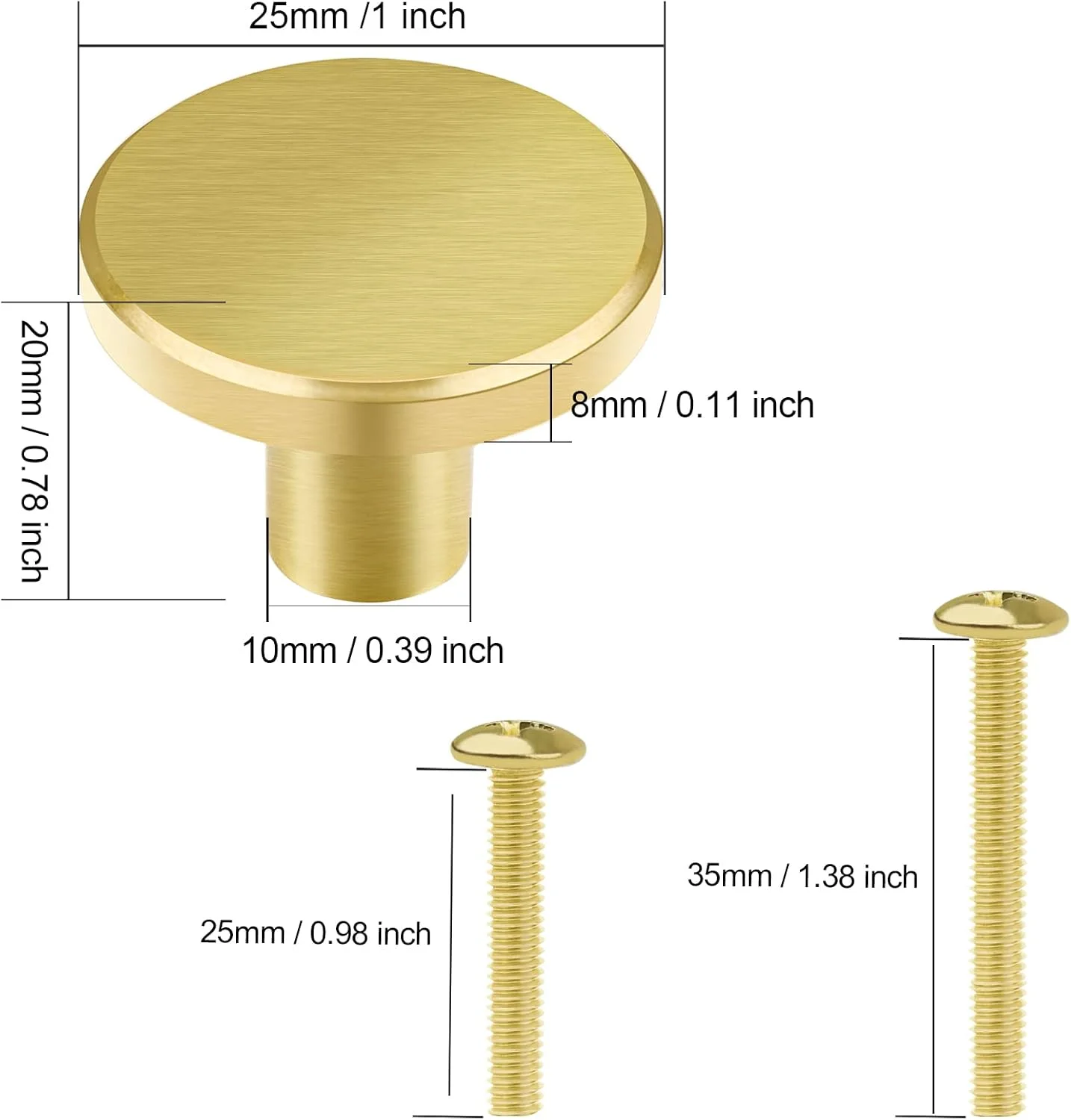 دستگیره کابینت برنجی جامد Hyber&Cara، 8 عددی، دستگیره گرد طلایی درب کمد، دستگیره کشو، سخت افزار کابینت آشپزخانه با پیچ دستگیره کابینت برنجی جامد Hyber&Cara، 8 عددی، دستگیره گرد طلایی درب کمد، دستگیره کشو، سخت افزار کابینت آشپزخانه با پیچ