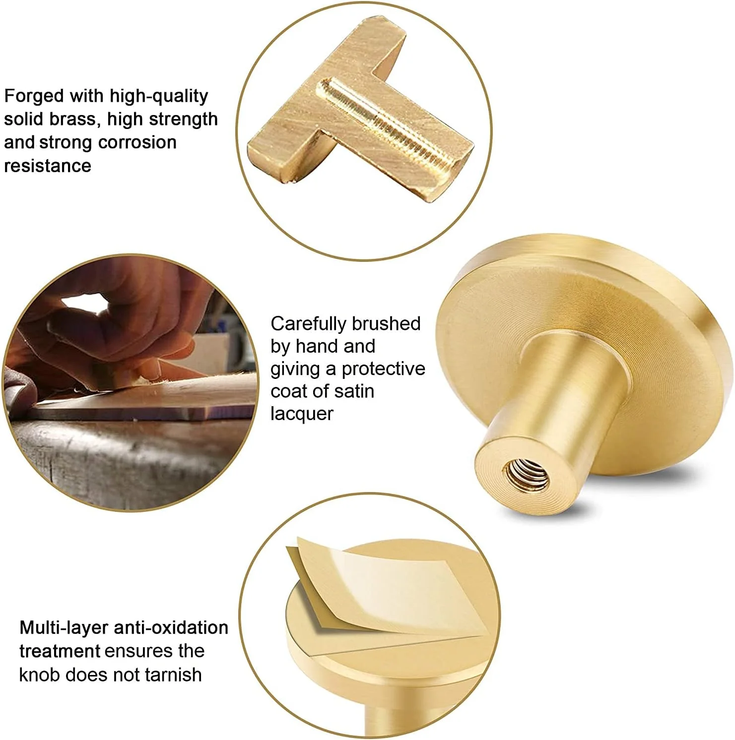 دستگیره کابینت برنجی جامد Hyber&Cara، 8 عددی، دستگیره گرد طلایی درب کمد، دستگیره کشو، سخت افزار کابینت آشپزخانه با پیچ دستگیره کابینت برنجی جامد Hyber&Cara، 8 عددی، دستگیره گرد طلایی درب کمد، دستگیره کشو، سخت افزار کابینت آشپزخانه با پیچ