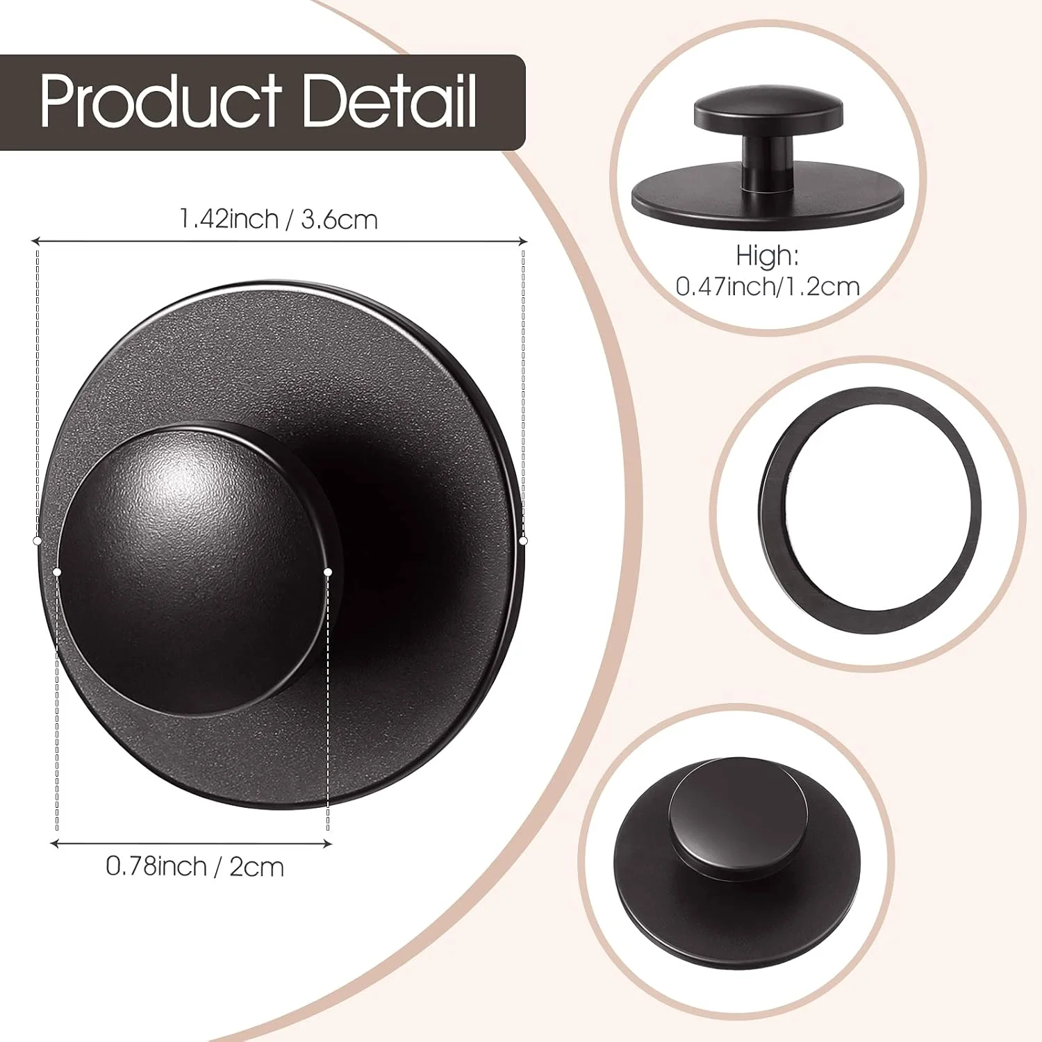 دستگیره کابینت چسبی جتک، 20 عددی، دستگیره فوری کوچک، سازمان دهنده کمکی کابینت، دستگیره خود چسب برای پنجره ها، کمد لباس، کابینت ها، کشوها (مشکی)