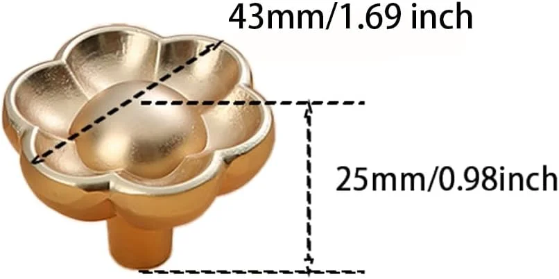 دستگیره کابینت آشپزخانه طرح گل HDKXBEJ، دستگیره درب تک سوراخ آلیاژ روی، دستگیره تزئینی کمد لباس حمام کمد شراب، 2 عدد (2، طلایی)