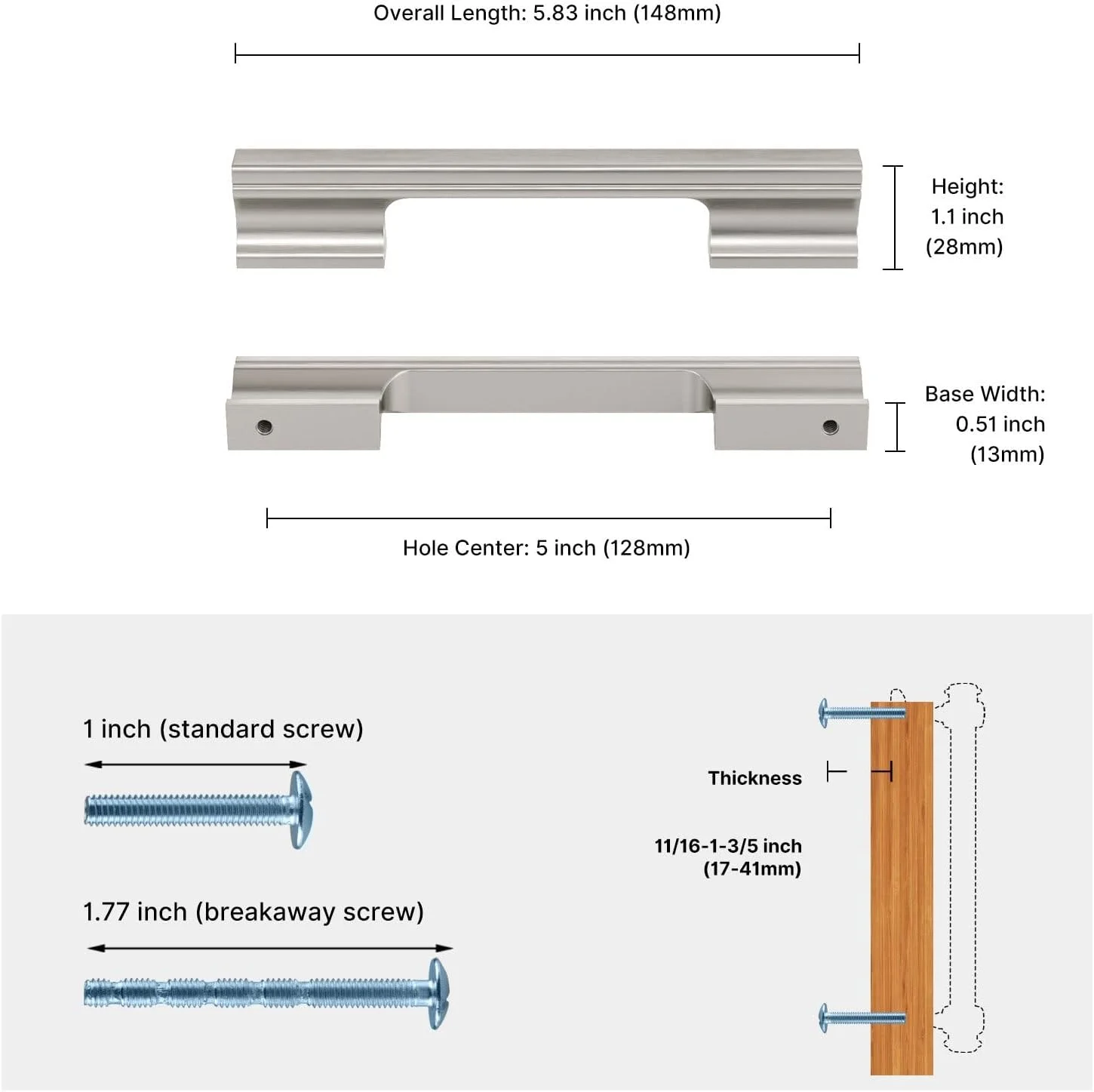 دستگیره کابینت هالیوو، مرکز سوراخ 5 اینچی، بسته 10 عددی، دستگیره های کابینت نیکل برس خورده، سخت افزار مدرن آلومینیومی برای کمد، کشو، کابینت