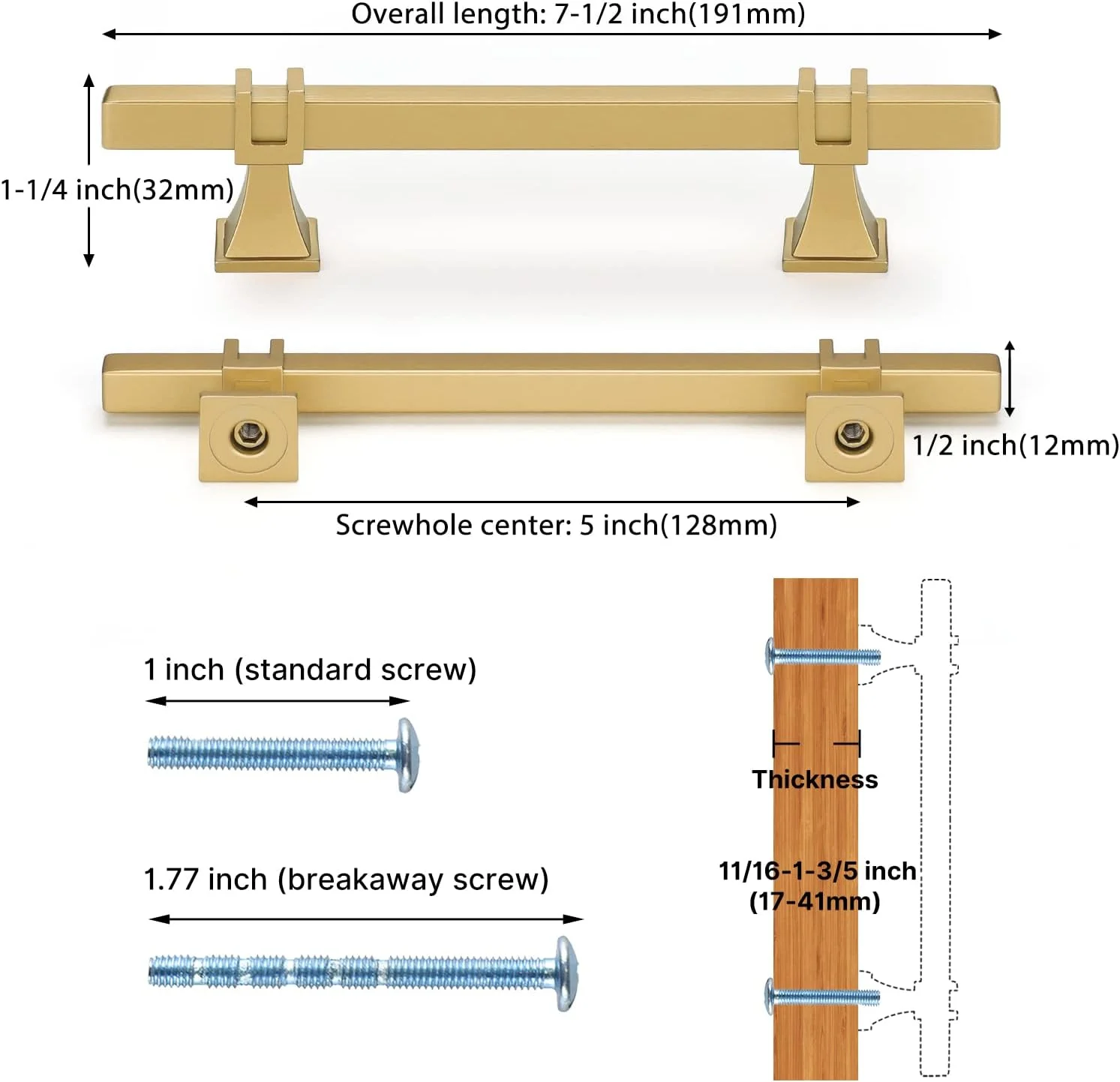 دستگیره کابینت طلایی Haliwu، بسته 10 عددی، دستگیره های آشپزخانه برنجی خش دار 5 اینچی، سخت افزار کشوهای کمد مربعی