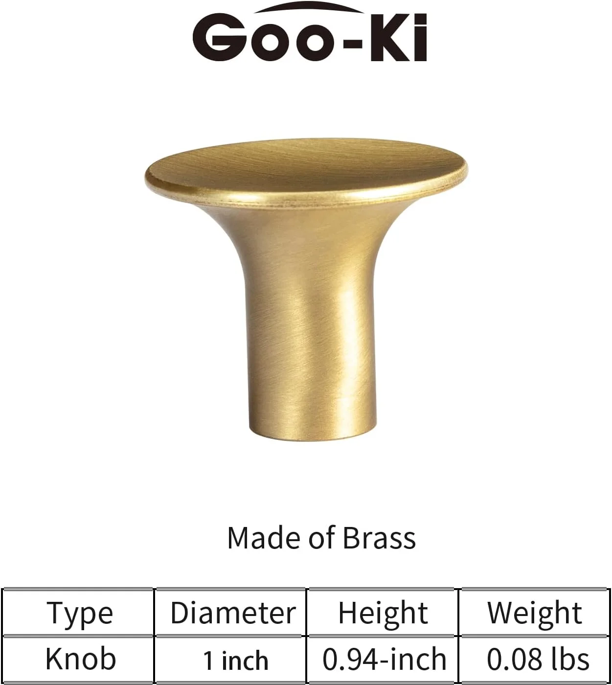 دستگیره کابینت لوکس برنجی مات Goo-Ki، بسته 6 عددی، قطر 2.7 سانتی متر، ساخته شده از برنج خالص