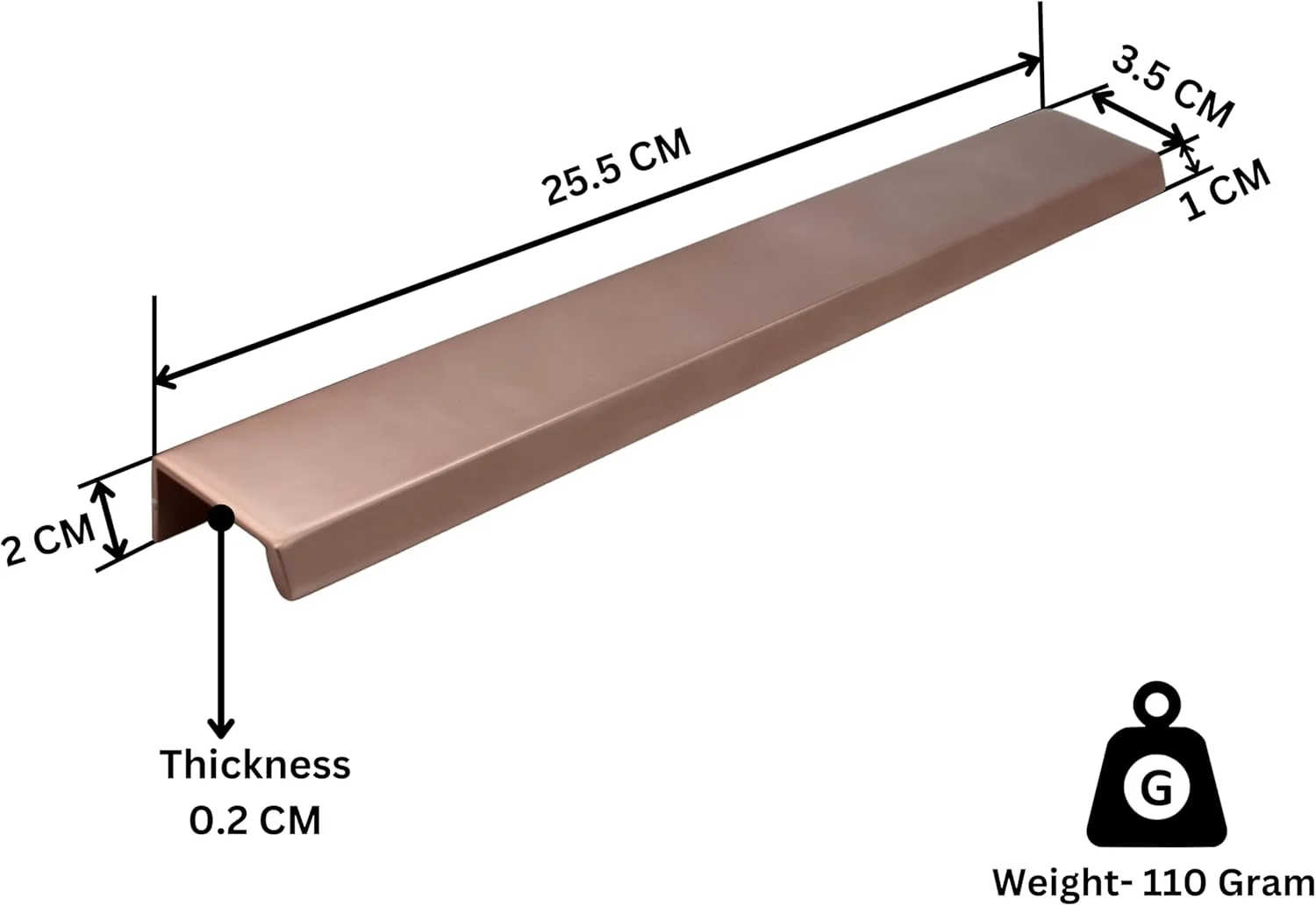 دستگیره آلومینیومی RAB برای کشو/کابینت/درب/کمد آشپزخانه و اداره (کد: P15، پرداخت: رزگلد، سایز: 10 اینچ)