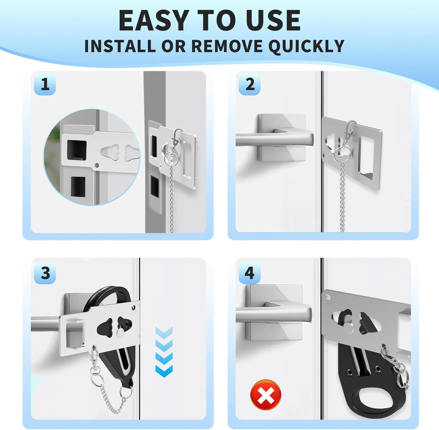 قفل درب قابل حمل ZGD ZGD، قفل درب هتل تک عددی برای قفل امنیتی درب آپارتمان، Airbnb، قفل خوابگاه دانشجویی، هتل، مدرسه - قفل ایمنی اضافی خانه برای درب ورودی (مشکی)