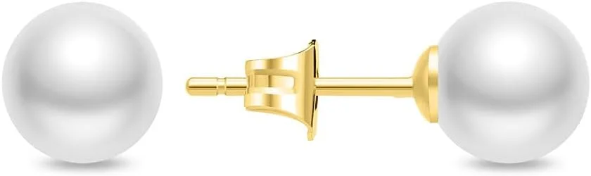 گوشواره میخی طلایی با روکش طلای پلیس - مروارید سفید درخشان برای استایلی شیک گوشواره میخی طلایی با روکش طلای پلیس - مروارید سفید درخشان برای استایلی شیک