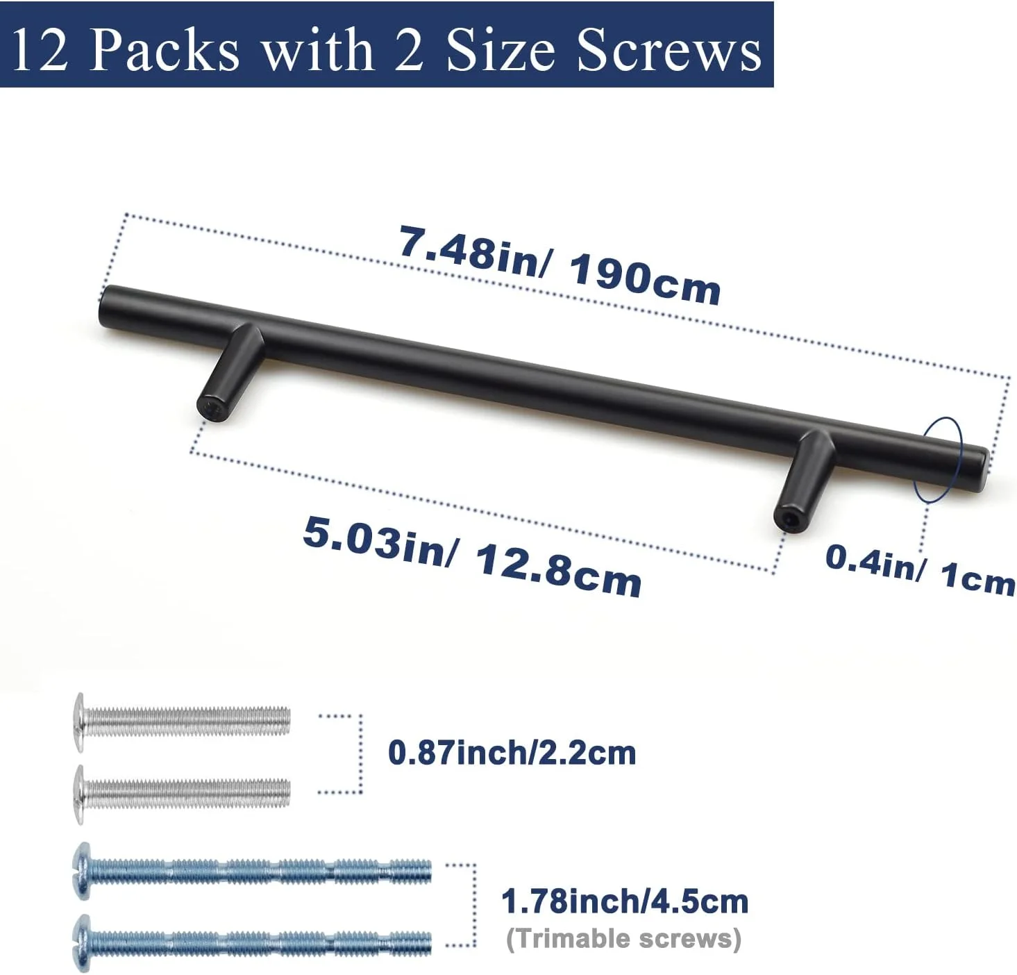 دستگیره کابینت آلیاژ آلومینیوم مشکی FunChaos، بسته 12 عددی، 190 میلی متر × 30 میلی متر، روکش مات، سازگاری جهانی، اتصال پیچی، استفاده در فضای داخلی، سبک کلاسیک، ضد زنگ، چند منظوره