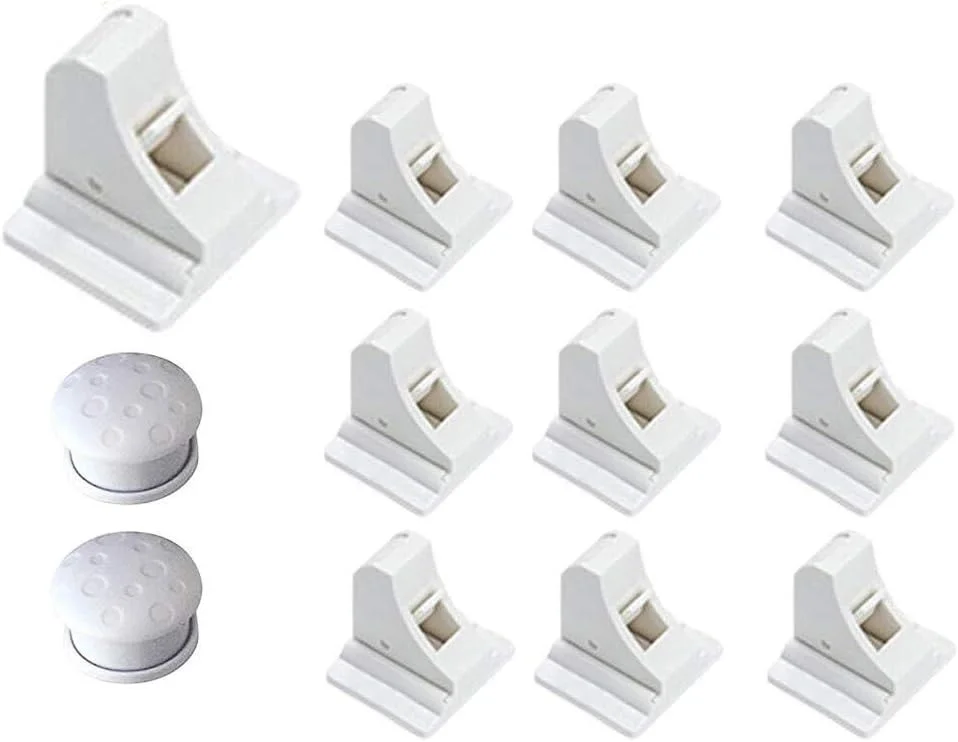 قفل کابینت ضد مغناطیسی TAINDU بسته 10 عددی، قفل درب کابینت ضد سرقت، قفل کشو مغناطیسی پلاستیکی (رنگ: سفید)