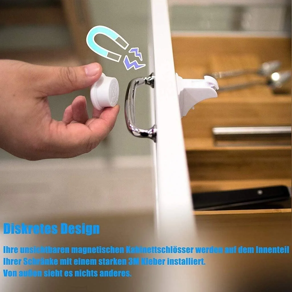 قفل کابینت ضد مغناطیسی TAINDU بسته 10 عددی، قفل درب کابینت ضد سرقت، قفل کشو مغناطیسی پلاستیکی (رنگ: سفید)