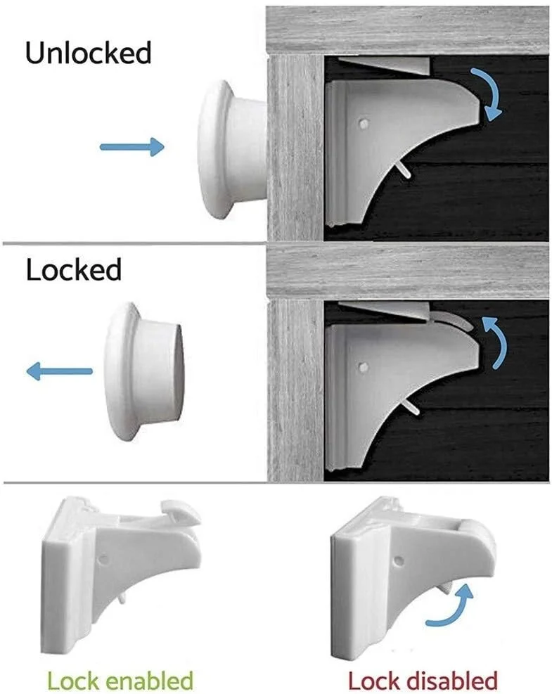قفل کابینت ضد مغناطیسی TAINDU بسته 10 عددی، قفل درب کابینت ضد سرقت، قفل کشو مغناطیسی پلاستیکی (رنگ: سفید)