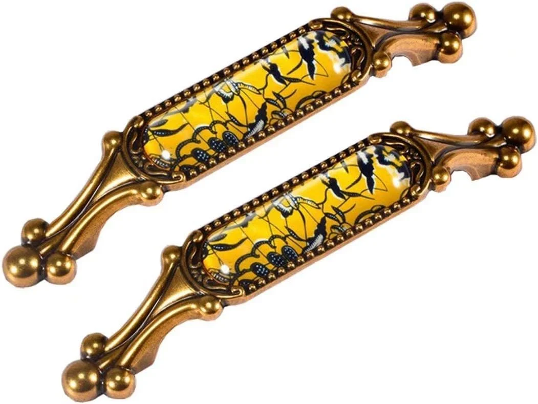 دستگیره کشو ساده اریک ژیان 2 عددی با کریستال، دستگیره کلاسیک | یراق آلات کابینت آشپزخانه/دستگیره کشو کمد لباس قدیمی (تک سوراخ) (رنگ: رنگ C فاصله سوراخ 128 میلی متر)