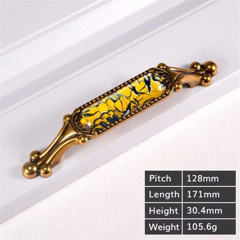 دستگیره کشو ساده اریک ژیان 2 عددی با کریستال، دستگیره کلاسیک | یراق آلات کابینت آشپزخانه/دستگیره کشو کمد لباس قدیمی (تک سوراخ) (رنگ: رنگ C فاصله سوراخ 128 میلی متر)