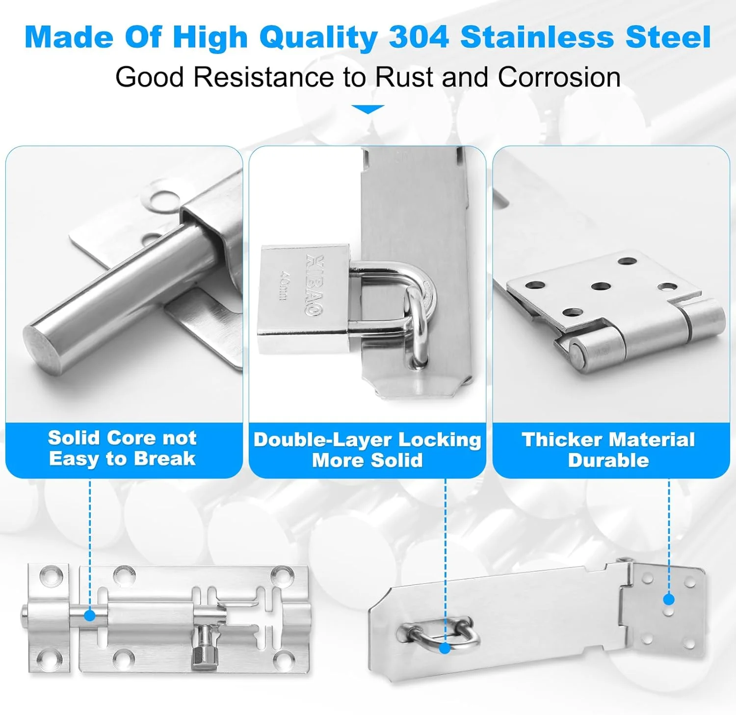 قفل زبانه درب Tahbarshi، 3 اینچ (75 میلی متر) به همراه قفل آویز و کلید + قفل درب استیل ضد زنگ 4.92 اینچ (125 میلی متر)، قفل زبانه استیل ضد زنگ برای دروازه، پنجره، حصار
