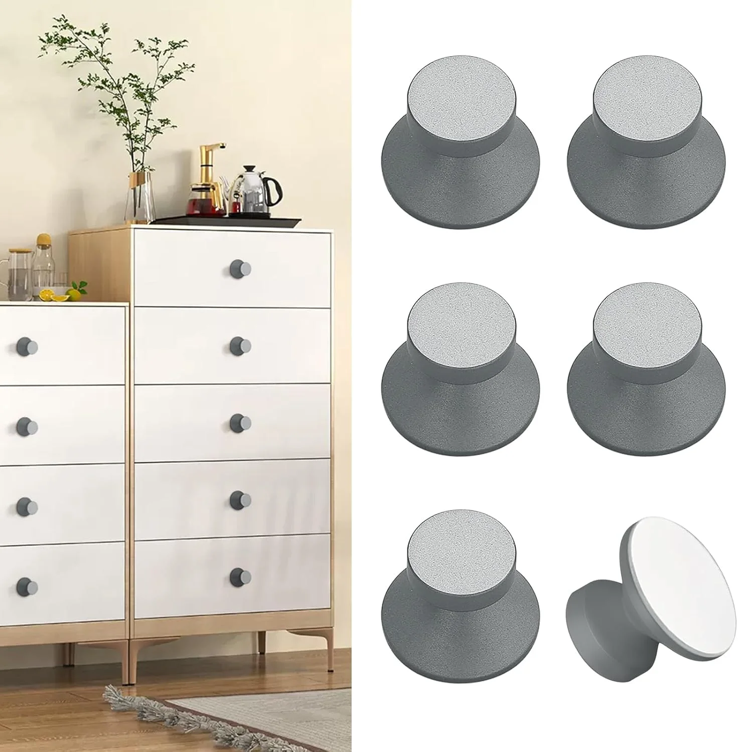 بسته 6 عددی دستگیره های آلومینیومی خودچسب رنگی موراندا، دستگیره های خاکستری تیره، خودچسب، بدون نیاز به سوراخکاری، دستگیره کابینت برای کمد، آینه، کابینت، کشو